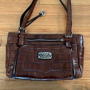 BRIGHTON Tan Croc Embossed Large Shoulder Bag Purse-NICE